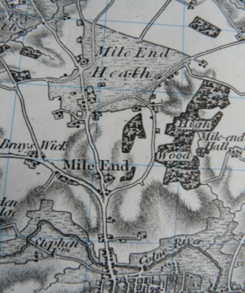 Decorative image. Old map Mile End Heath. 